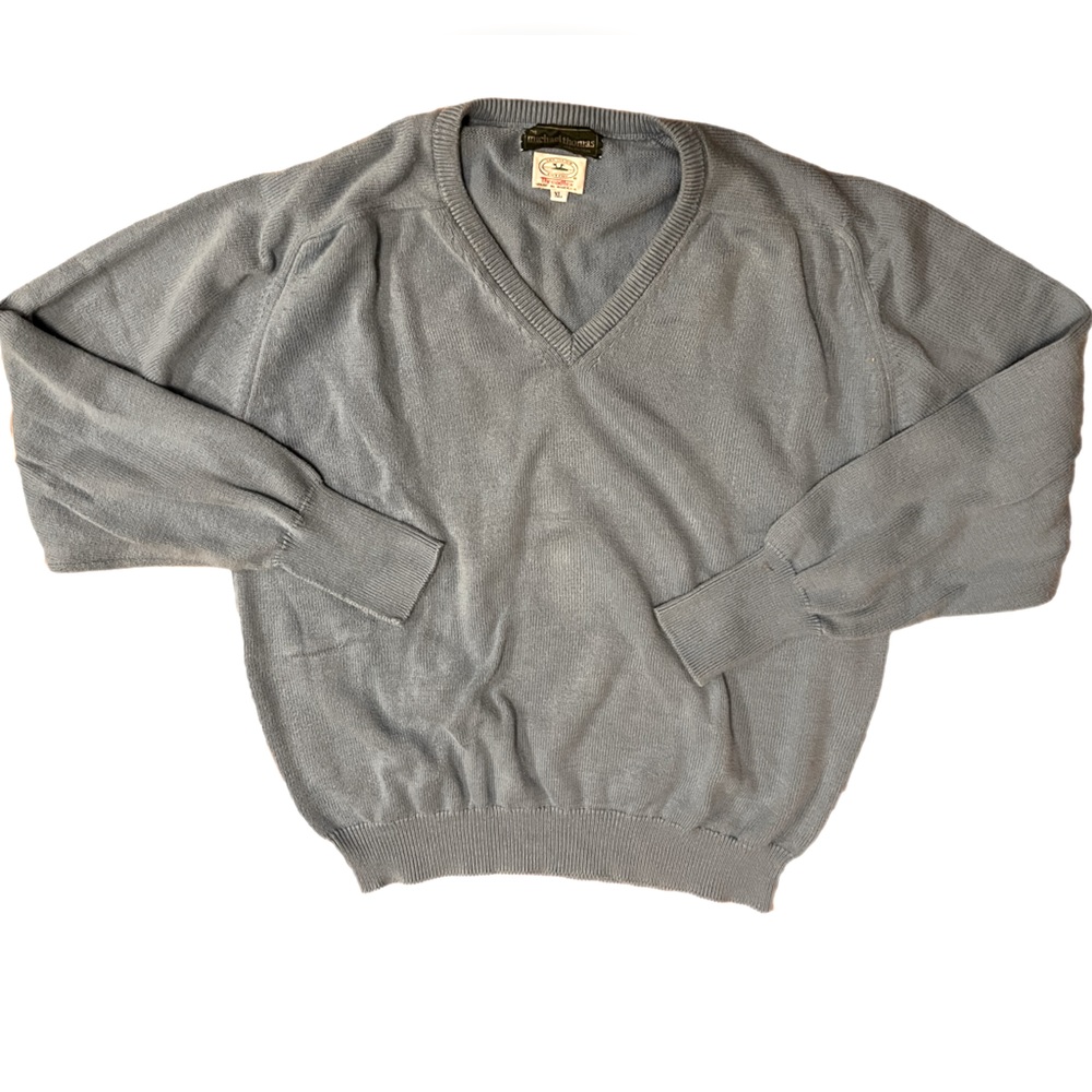 Vintage Michael Thomas Threadtex Sea Island Cotton Light Blue V-neck Sweater XL